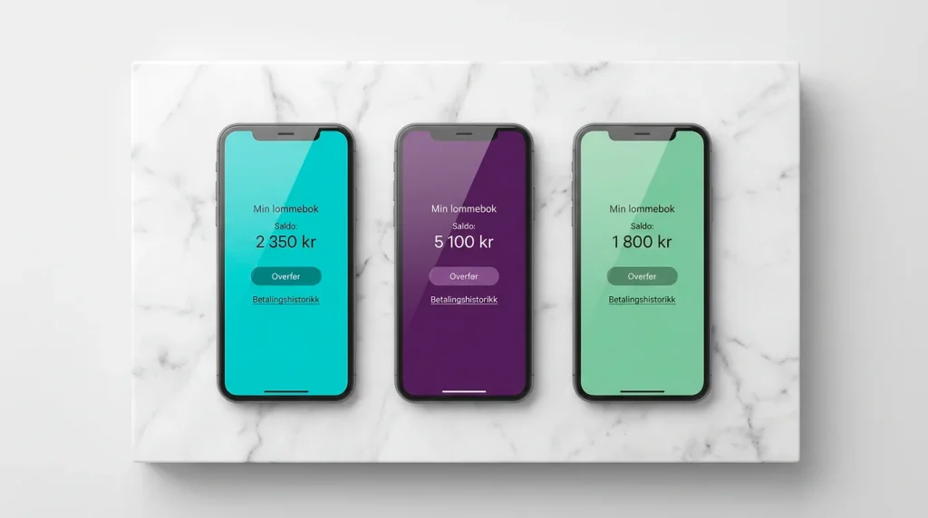 Tre mobiltelefoner side om side med MuchBetter, Skrill og Neteller-apper åpne